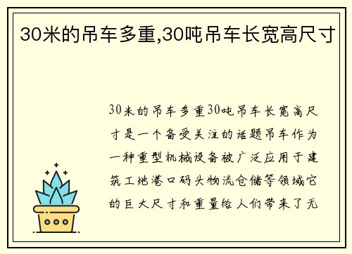 30米的吊车多重,30吨吊车长宽高尺寸