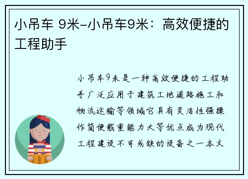 小吊车 9米-小吊车9米：高效便捷的工程助手