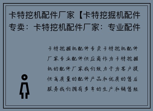 卡特挖机配件厂家【卡特挖掘机配件专卖：卡特挖机配件厂家：专业配件供应商】