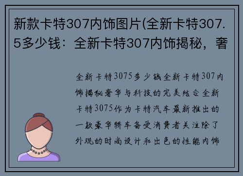 新款卡特307内饰图片(全新卡特307.5多少钱：全新卡特307内饰揭秘，奢华与科技的完美结合)